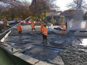 Workers place concrete into the Victoria Park build, uses Inforce fibre concrete